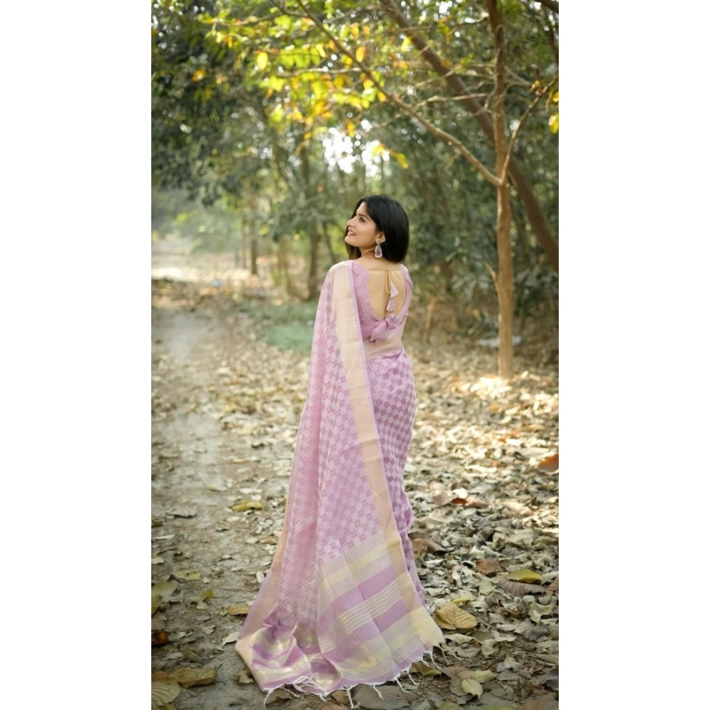 Seduva Women's Silk_Blend Checked Saree With Unstitched Blouse 5.5Mtr (Lavender)