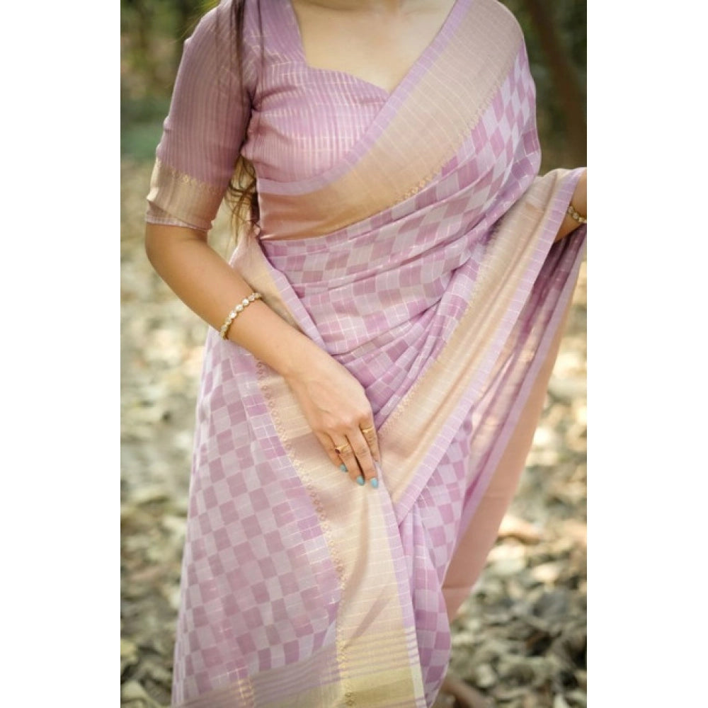 Seduva Women's Silk_Blend Checked Saree With Unstitched Blouse 5.5Mtr (Lavender)