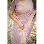 Seduva Women's Silk_Blend Checked Saree With Unstitched Blouse 5.5Mtr (Lavender)