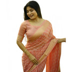 Seduva Women's Silk_Blend Checked Saree With Unstitched Blouse 5.5Mtr (Peach)