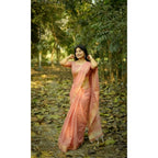 Seduva Women's Silk_Blend Checked Saree With Unstitched Blouse 5.5Mtr (Peach)