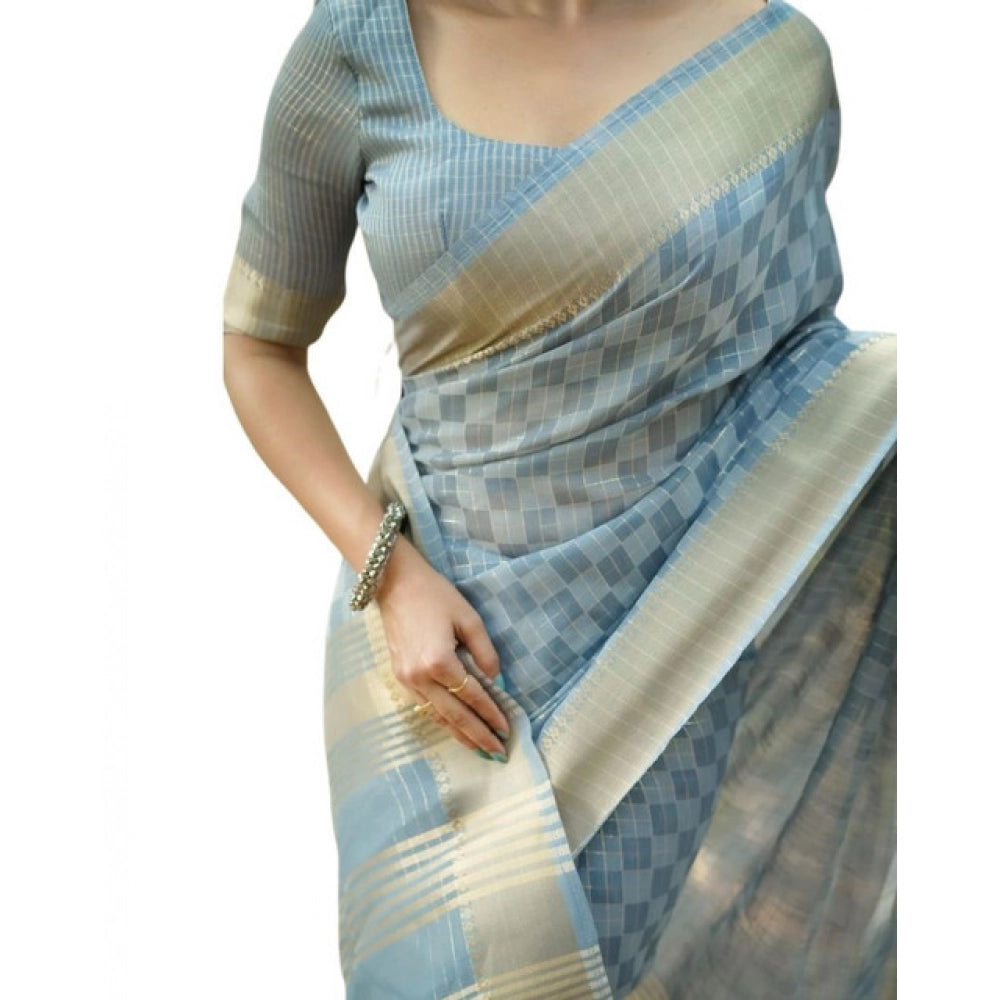 Seduva Women's Silk_Blend Checked Saree With Unstitched Blouse 5.5Mtr (Sky_Blue)