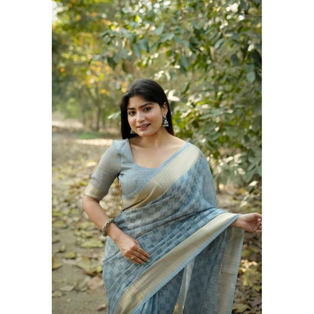 Seduva Women's Silk_Blend Checked Saree With Unstitched Blouse 5.5Mtr (Sky_Blue)