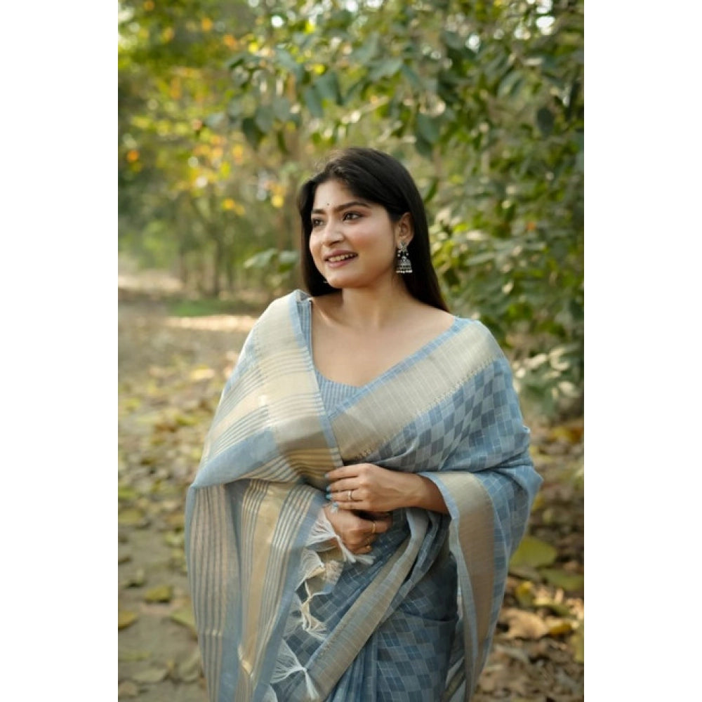 Seduva Women's Silk_Blend Checked Saree With Unstitched Blouse 5.5Mtr (Sky_Blue)