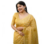 Seduva Women's Silk_Blend Checked Saree With Unstitched Blouse 5.5Mtr (Yellow)