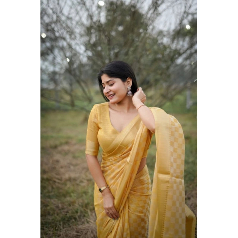 Seduva Women's Silk_Blend Checked Saree With Unstitched Blouse 5.5Mtr (Yellow)