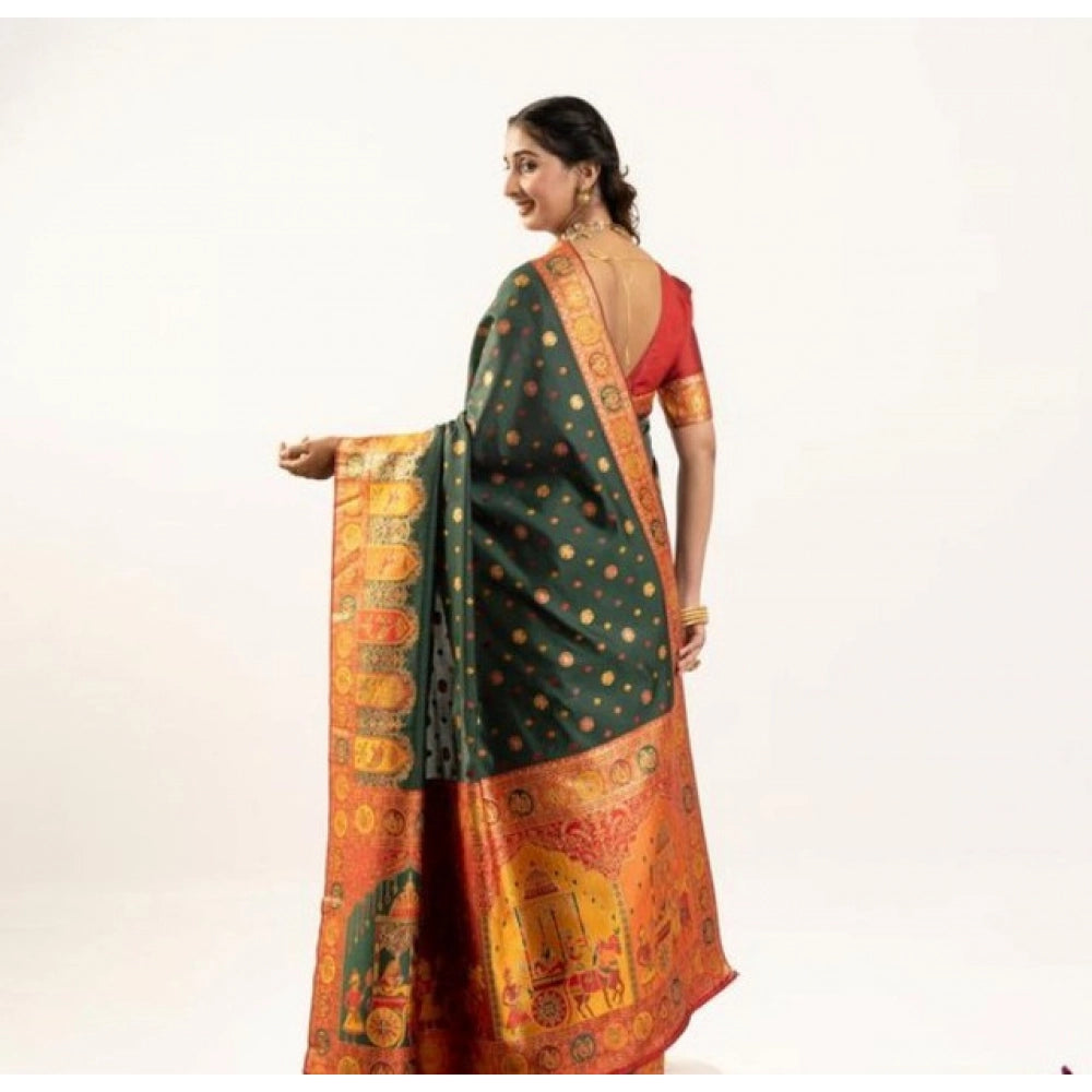 Seduva Women's Faux_Banarasi Woven Motifs Saree With Unstitched Blouse 5.5Mtr (Dark_Green)