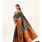 Seduva Women's Faux_Banarasi Woven Motifs Saree With Unstitched Blouse 5.5Mtr (Dark_Green)