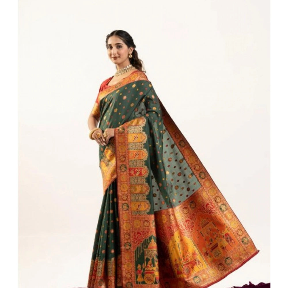 Seduva Women's Faux_Banarasi Woven Motifs Saree With Unstitched Blouse 5.5Mtr (Dark_Green)