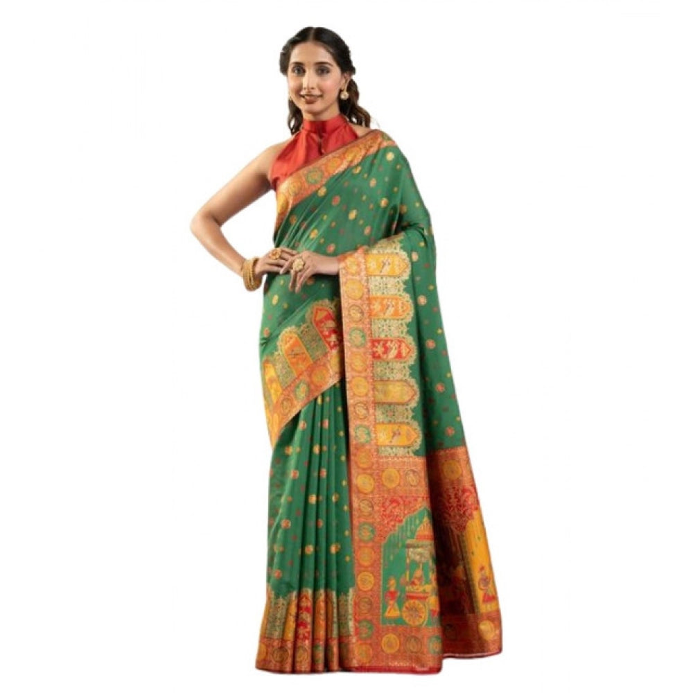 Seduva Women's Faux_Banarasi Woven Motifs Saree With Unstitched Blouse 5.5Mtr (Green)