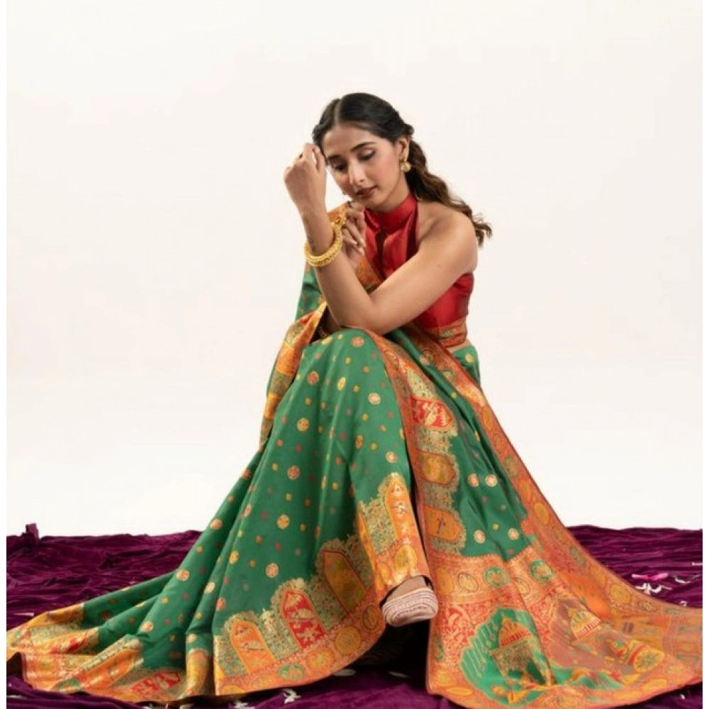 Seduva Women's Faux_Banarasi Woven Motifs Saree With Unstitched Blouse 5.5Mtr (Green)