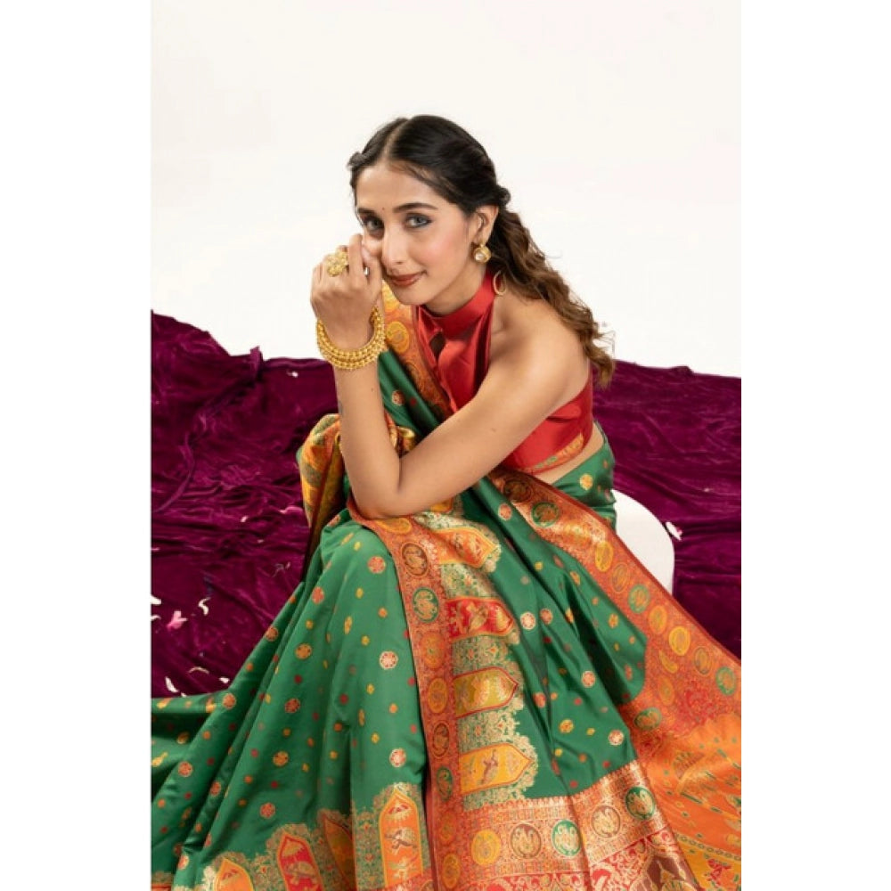Seduva Women's Faux_Banarasi Woven Motifs Saree With Unstitched Blouse 5.5Mtr (Green)