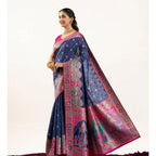 Seduva Women's Faux_Banarasi Woven Motifs Saree With Unstitched Blouse 5.5Mtr (Navy_Blue)