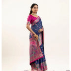 Seduva Women's Faux_Banarasi Woven Motifs Saree With Unstitched Blouse 5.5Mtr (Navy_Blue)