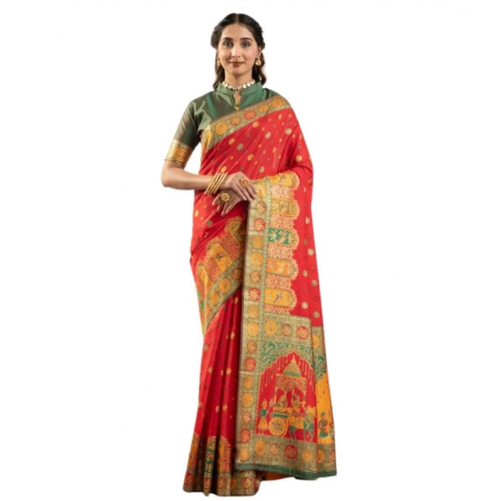 Seduva Women's Faux_Banarasi Woven Motifs Saree With Unstitched Blouse 5.5Mtr (Orange)