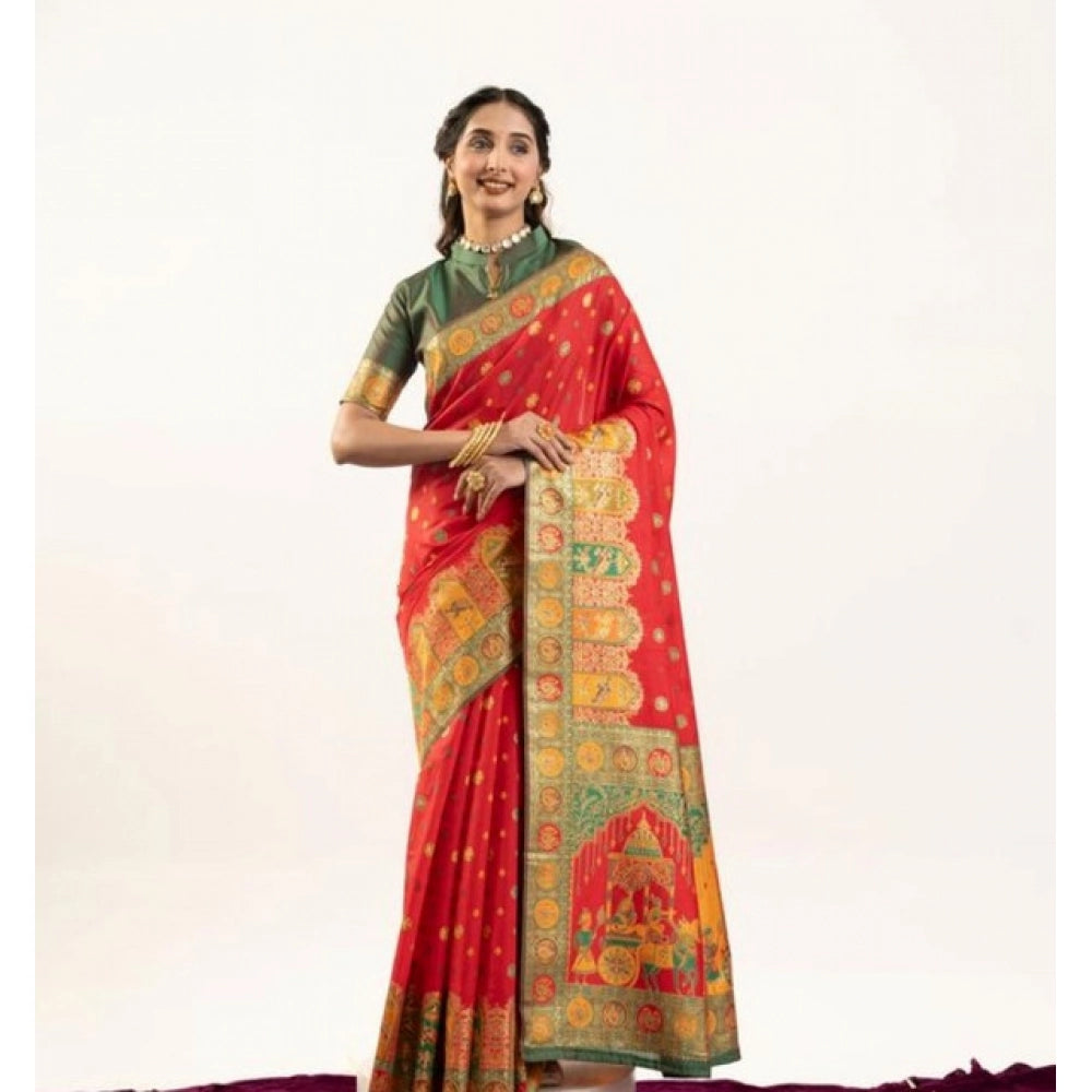 Seduva Women's Faux_Banarasi Woven Motifs Saree With Unstitched Blouse 5.5Mtr (Orange)