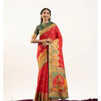 Seduva Women's Faux_Banarasi Woven Motifs Saree With Unstitched Blouse 5.5Mtr (Orange)