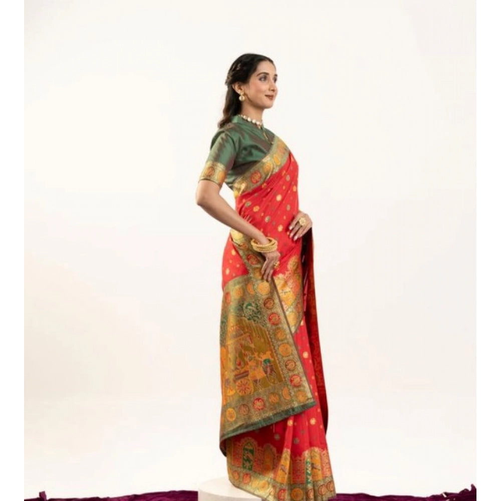 Seduva Women's Faux_Banarasi Woven Motifs Saree With Unstitched Blouse 5.5Mtr (Orange)