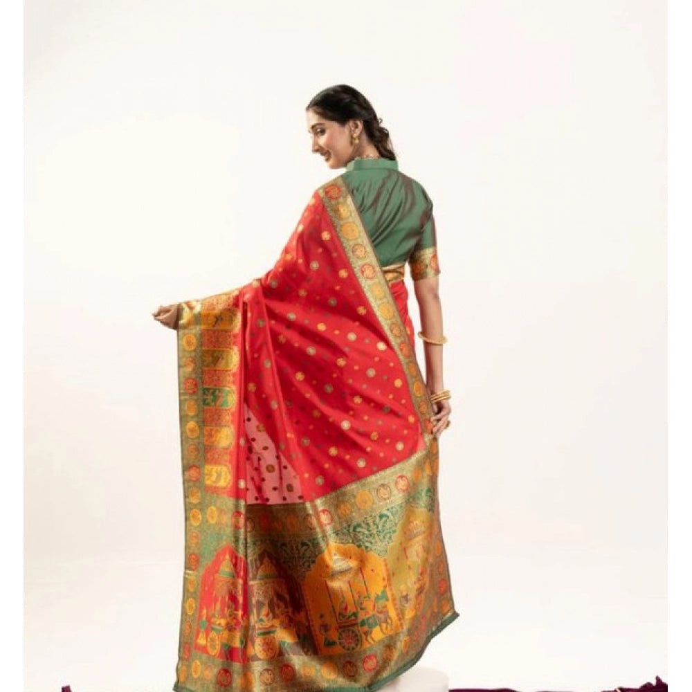 Seduva Women's Faux_Banarasi Woven Motifs Saree With Unstitched Blouse 5.5Mtr (Orange)