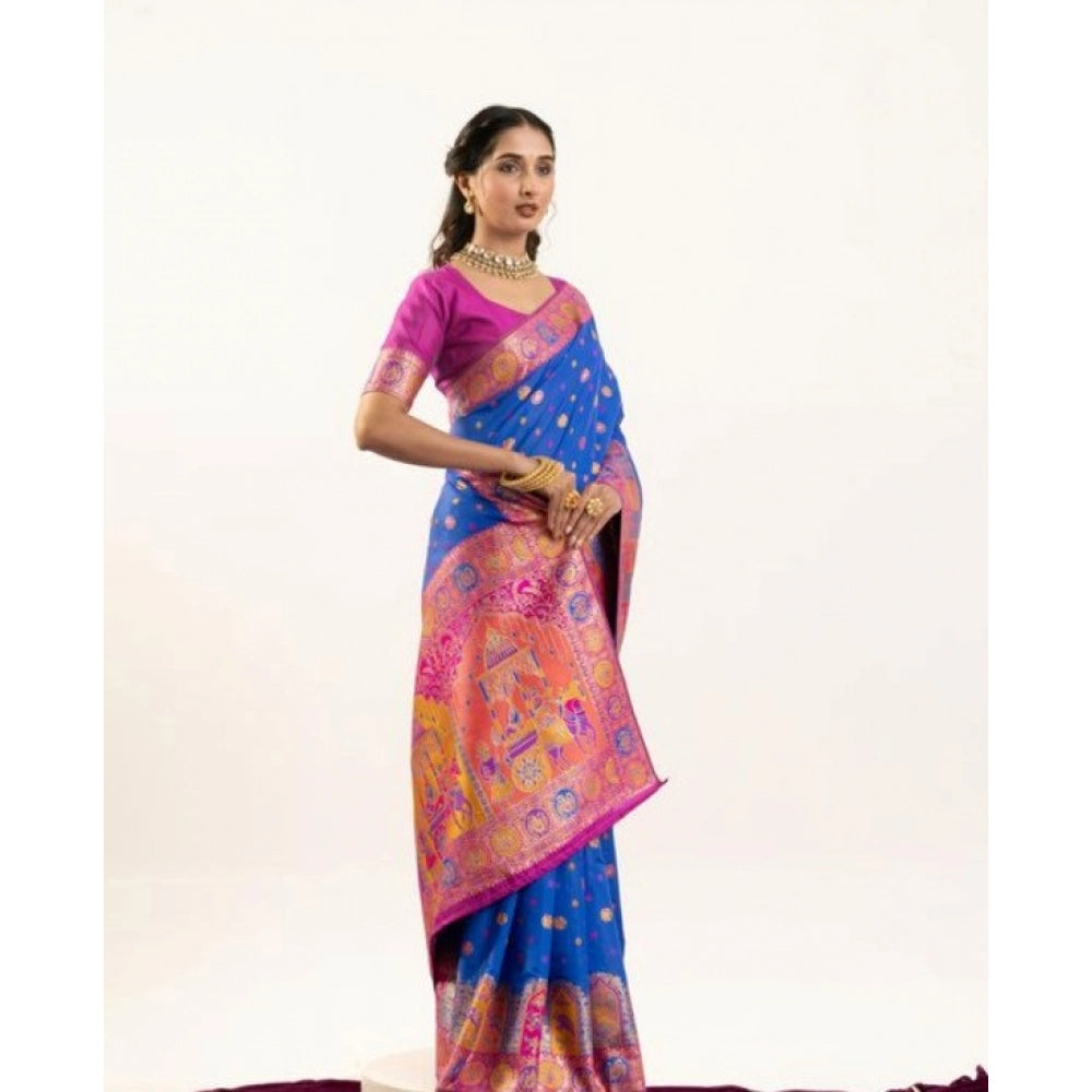 Seduva Women's Faux_Banarasi Woven Motifs Saree With Unstitched Blouse 5.5Mtr (Royal_Blue)