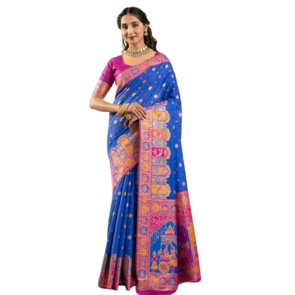 Seduva Women's Faux_Banarasi Woven Motifs Saree With Unstitched Blouse 5.5Mtr (Royal_Blue)