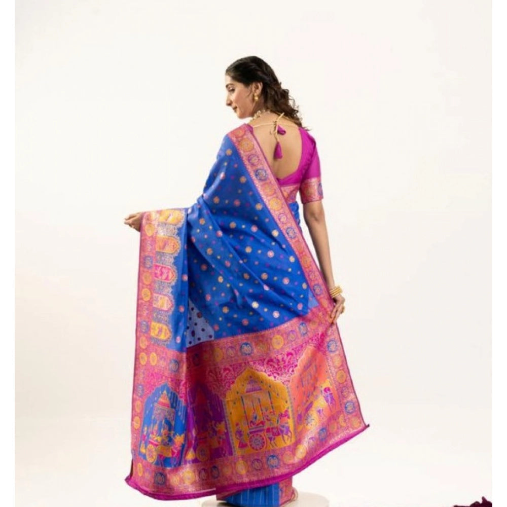 Seduva Women's Faux_Banarasi Woven Motifs Saree With Unstitched Blouse 5.5Mtr (Royal_Blue)