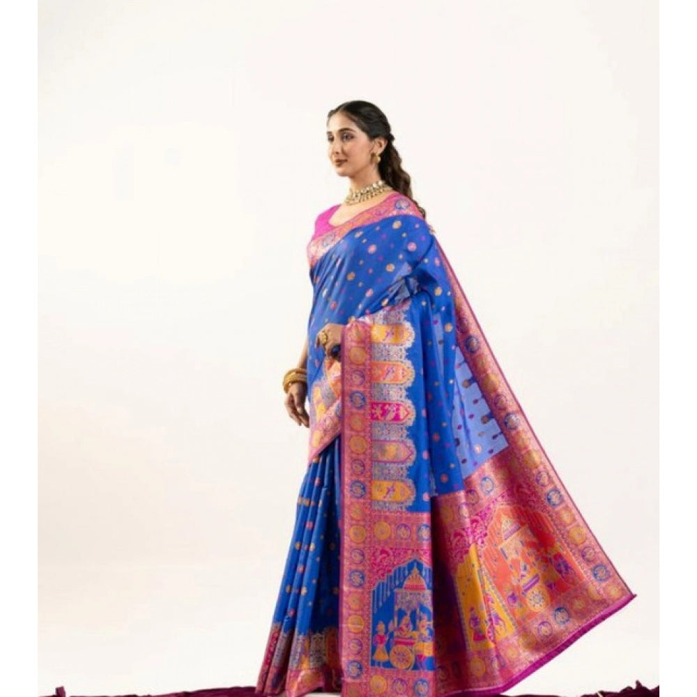 Seduva Women's Faux_Banarasi Woven Motifs Saree With Unstitched Blouse 5.5Mtr (Royal_Blue)
