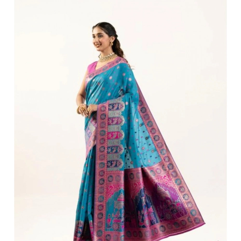 Seduva Women's Faux_Banarasi Woven Motifs Saree With Unstitched Blouse 5.5Mtr (Teal)