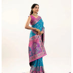 Seduva Women's Faux_Banarasi Woven Motifs Saree With Unstitched Blouse 5.5Mtr (Teal)