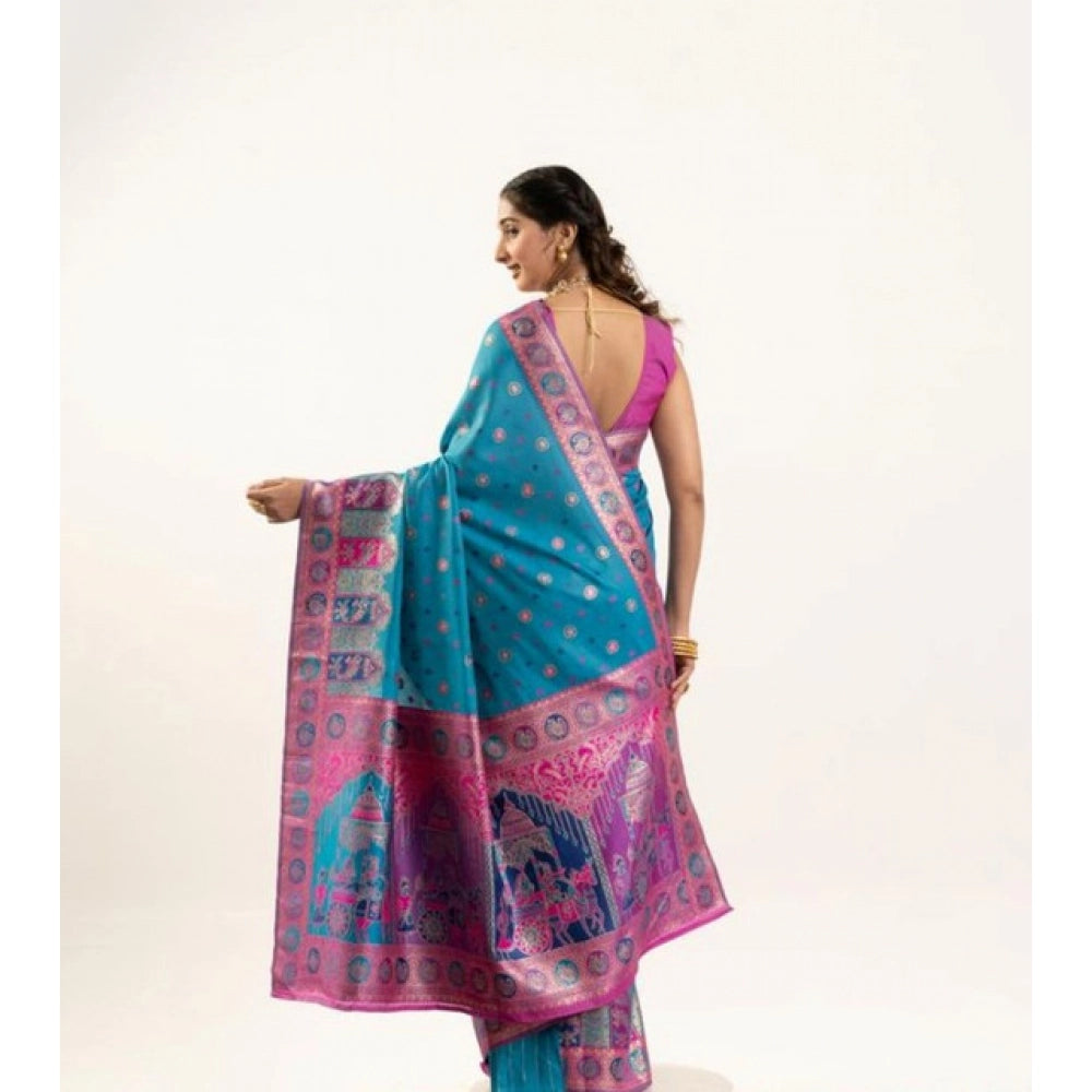 Seduva Women's Faux_Banarasi Woven Motifs Saree With Unstitched Blouse 5.5Mtr (Teal)