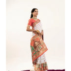 Seduva Women's Faux_Banarasi Woven Motifs Saree With Unstitched Blouse 5.5Mtr (White)
