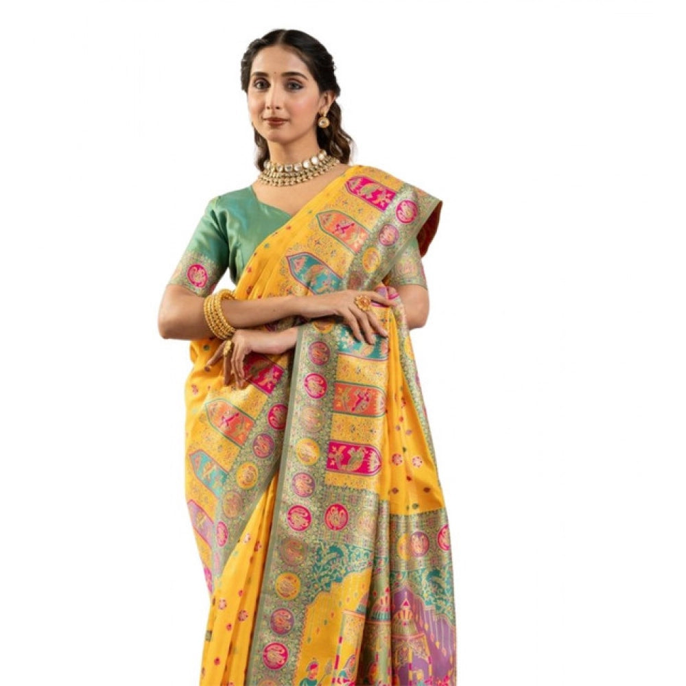 Seduva Women's Faux_Banarasi Woven Motifs Saree With Unstitched Blouse 5.5Mtr (Yellow)
