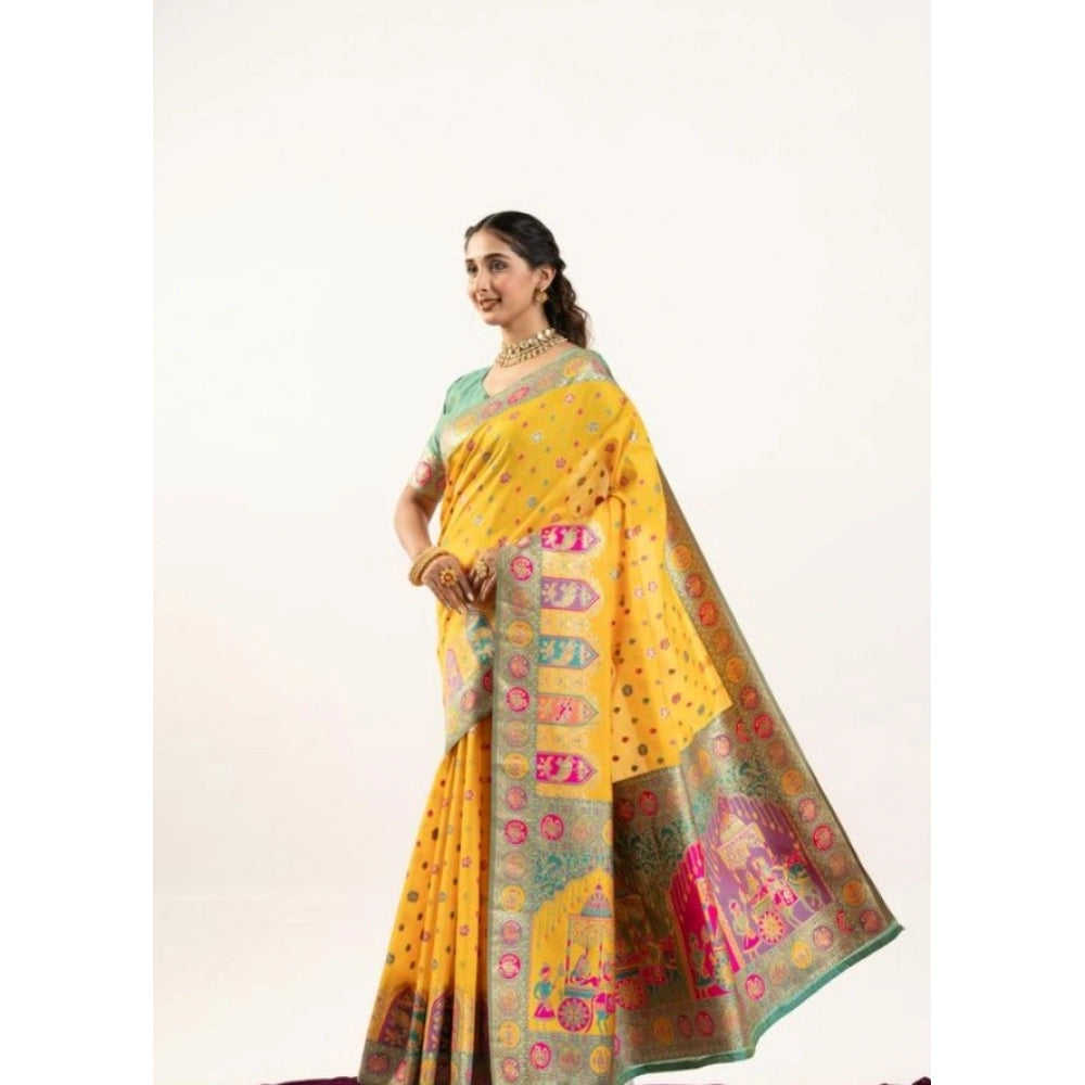 Seduva Women's Faux_Banarasi Woven Motifs Saree With Unstitched Blouse 5.5Mtr (Yellow)