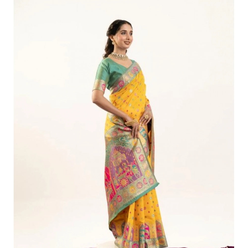 Seduva Women's Faux_Banarasi Woven Motifs Saree With Unstitched Blouse 5.5Mtr (Yellow)