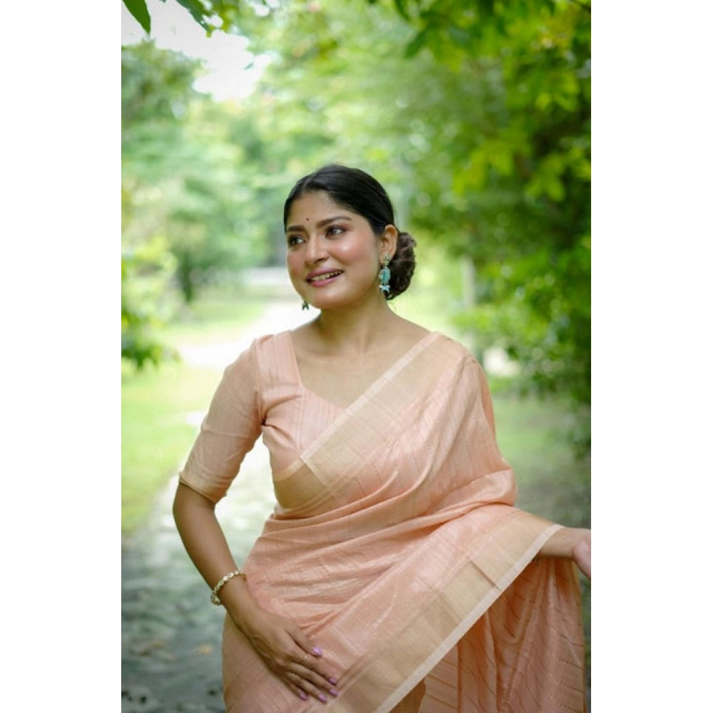 Seduva Women's Faux_Banarasi Lining Pattern Saree With Unstitched Blouse 5.5Mtr (Peach)