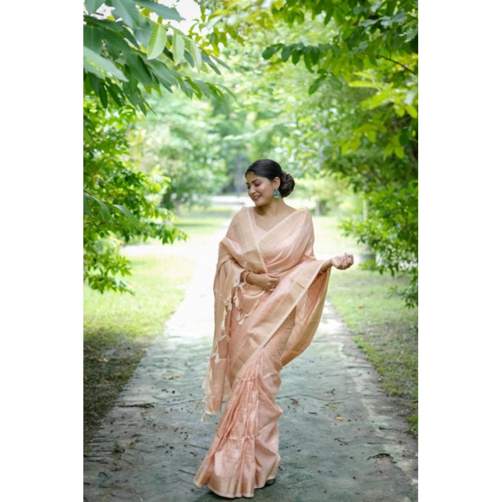 Seduva Women's Faux_Banarasi Lining Pattern Saree With Unstitched Blouse 5.5Mtr (Peach)