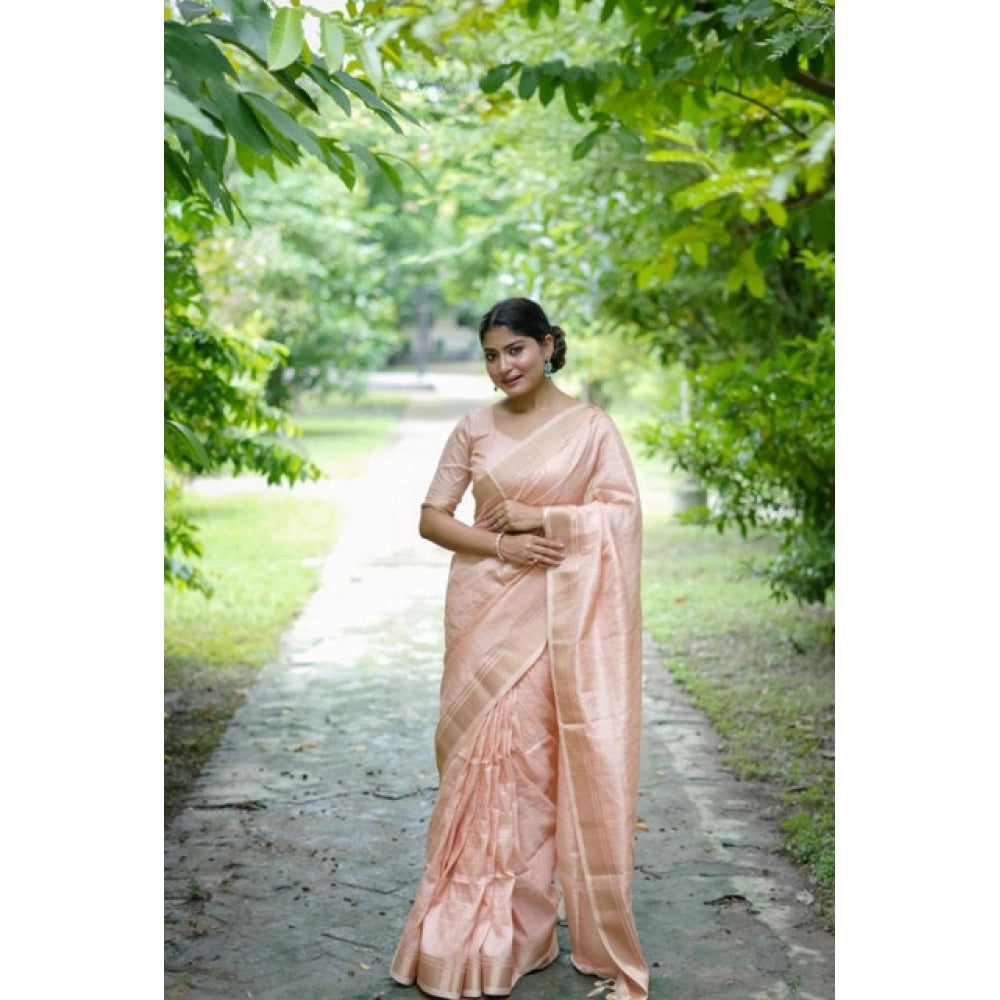 Seduva Women's Faux_Banarasi Lining Pattern Saree With Unstitched Blouse 5.5Mtr (Peach)