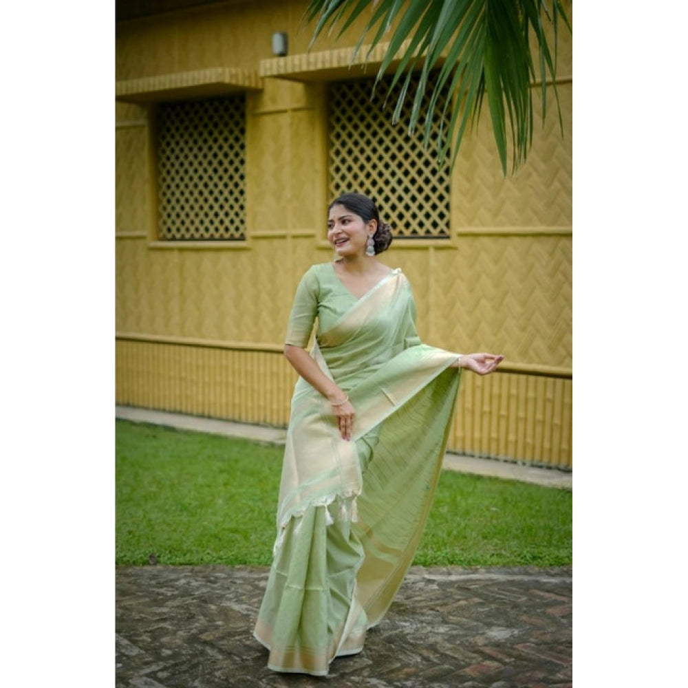 Seduva Women's Faux_Banarasi Lining Pattern Saree With Unstitched Blouse 5.5Mtr (Light_Green)