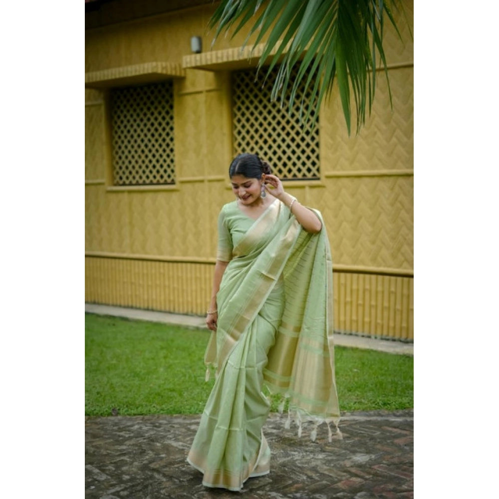 Seduva Women's Faux_Banarasi Lining Pattern Saree With Unstitched Blouse 5.5Mtr (Light_Green)
