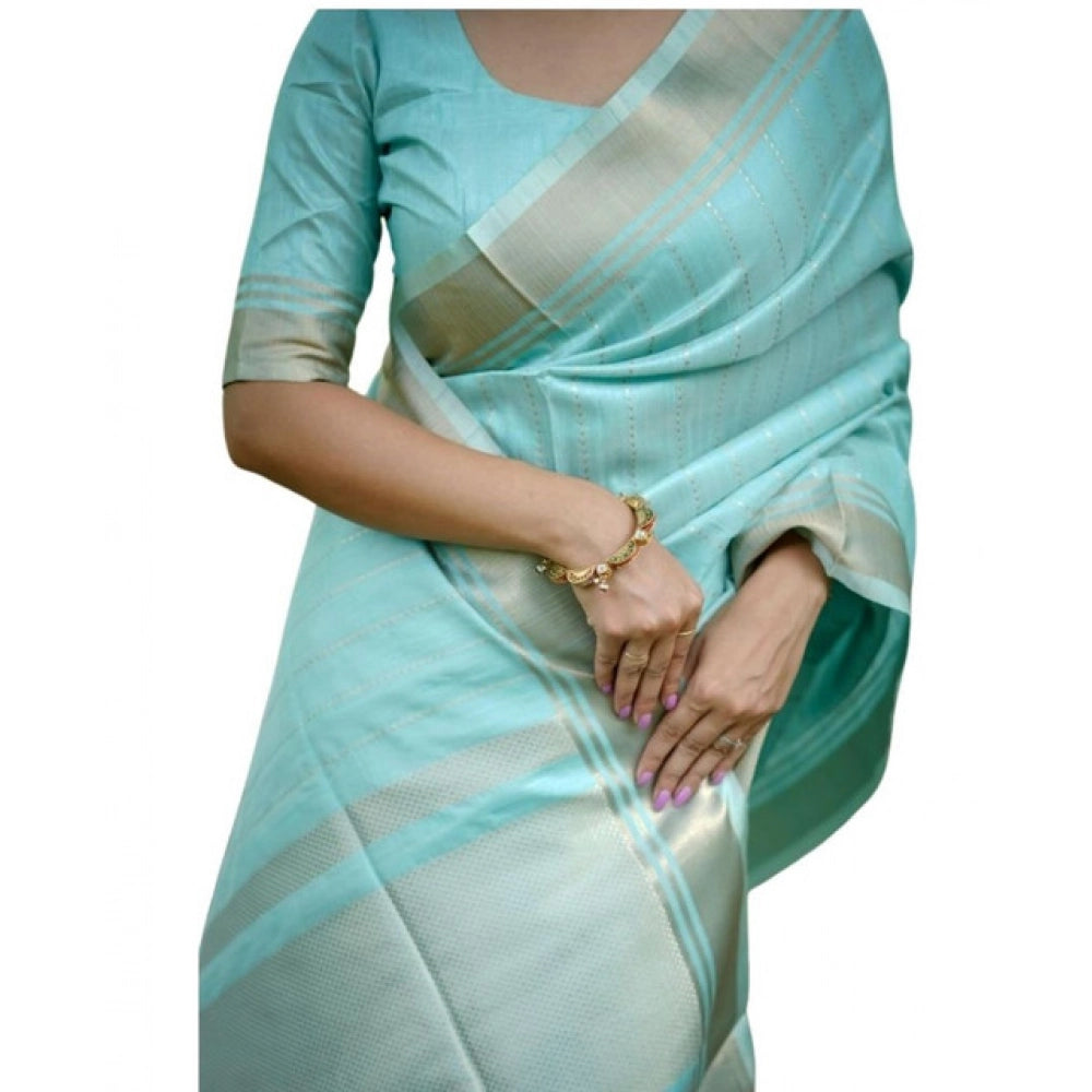Seduva Women's Faux_Banarasi Lining Pattern Saree With Unstitched Blouse 5.5Mtr (Light_Aqua_Blue)