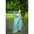 Seduva Women's Faux_Banarasi Lining Pattern Saree With Unstitched Blouse 5.5Mtr (Light_Aqua_Blue)
