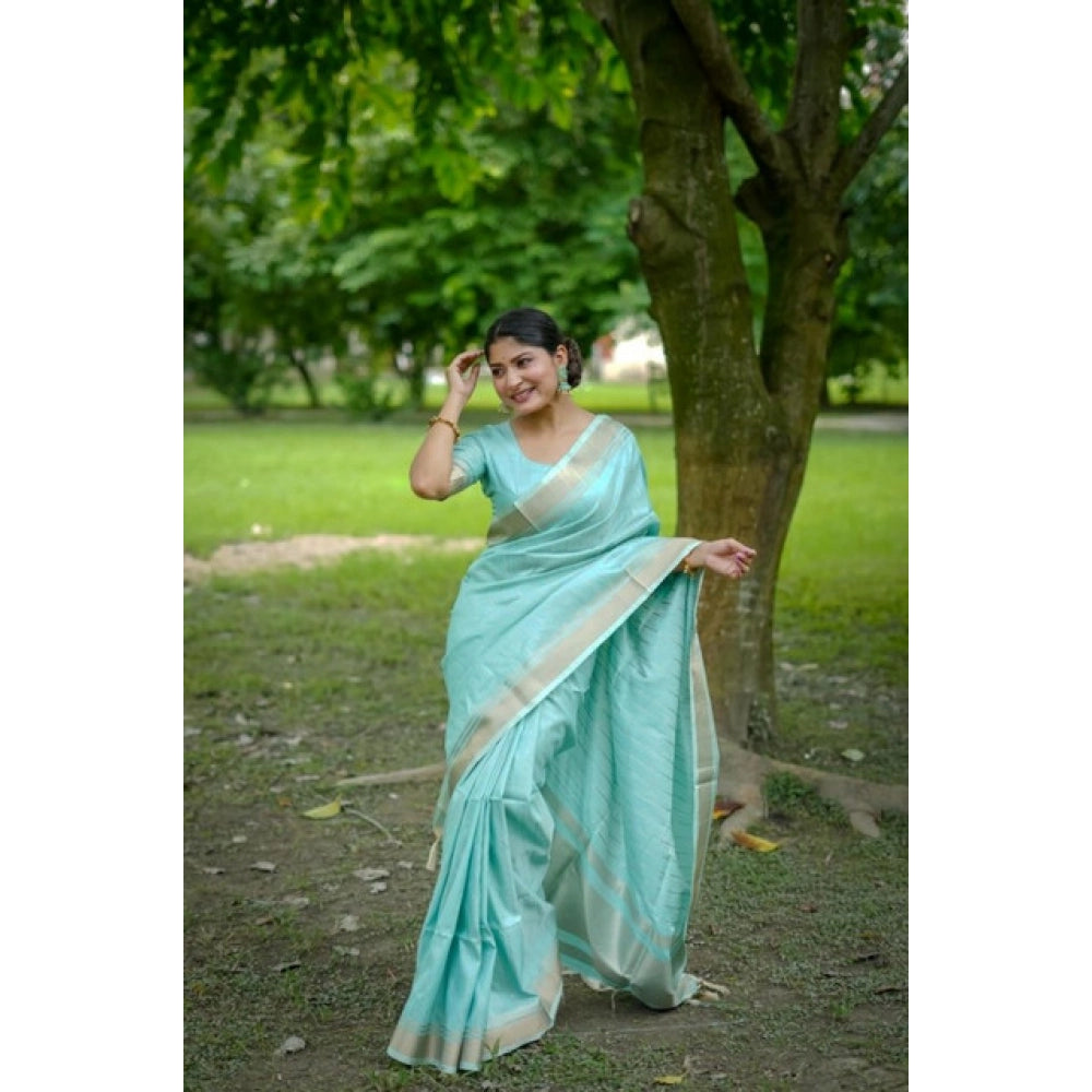 Seduva Women's Faux_Banarasi Lining Pattern Saree With Unstitched Blouse 5.5Mtr (Light_Aqua_Blue)