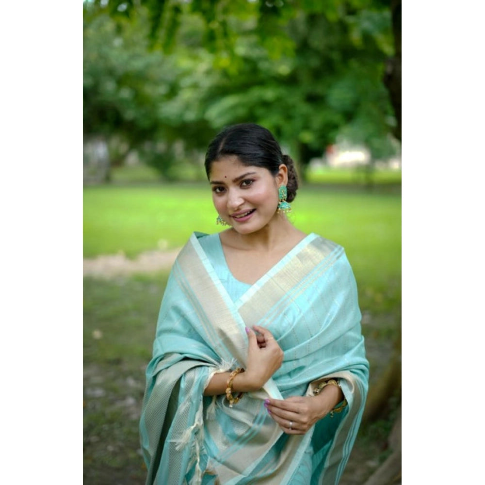 Seduva Women's Faux_Banarasi Lining Pattern Saree With Unstitched Blouse 5.5Mtr (Light_Aqua_Blue)