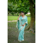 Seduva Women's Faux_Banarasi Lining Pattern Saree With Unstitched Blouse 5.5Mtr (Light_Aqua_Blue)