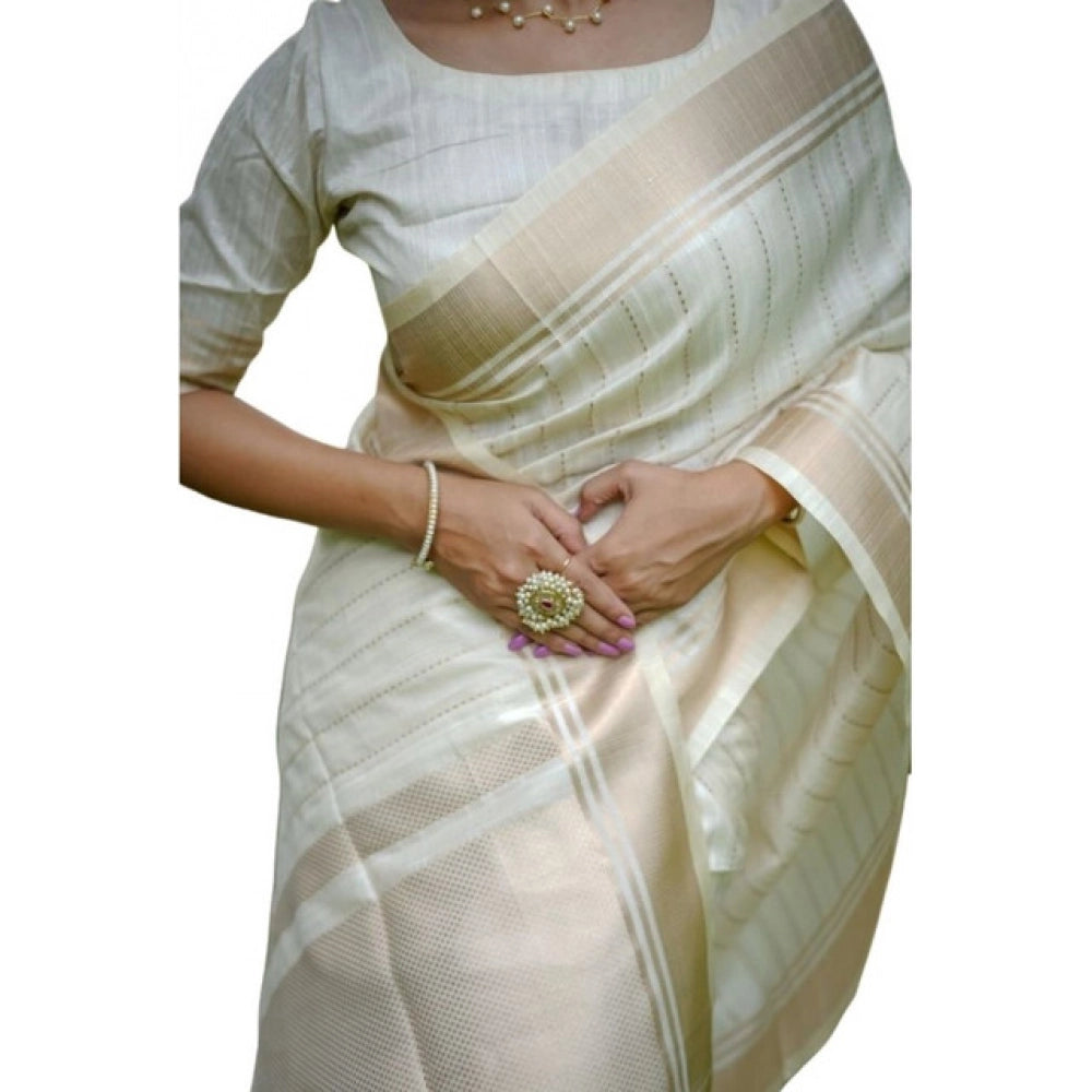 Seduva Women's Faux_Banarasi Lining Pattern Saree With Unstitched Blouse 5.5Mtr (Off_White)
