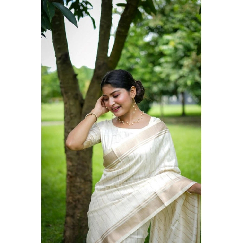 Seduva Women's Faux_Banarasi Lining Pattern Saree With Unstitched Blouse 5.5Mtr (Off_White)