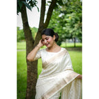 Seduva Women's Faux_Banarasi Lining Pattern Saree With Unstitched Blouse 5.5Mtr (Off_White)