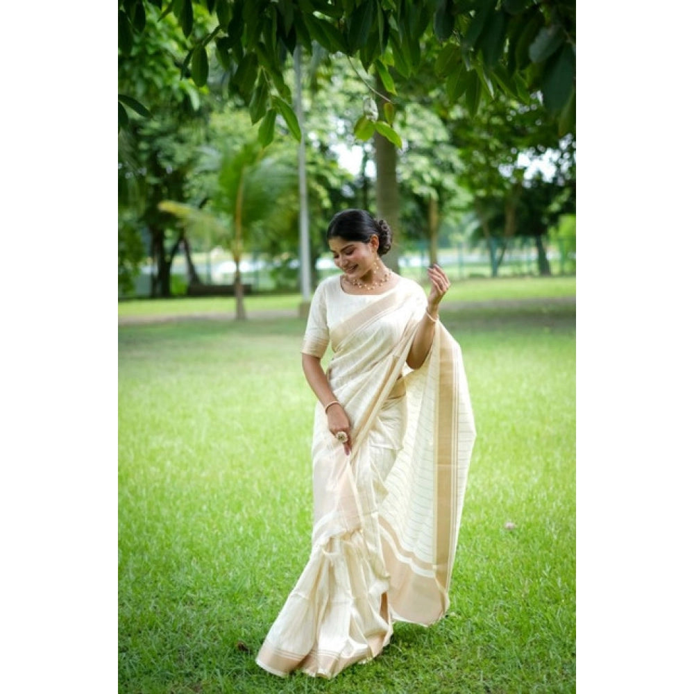 Seduva Women's Faux_Banarasi Lining Pattern Saree With Unstitched Blouse 5.5Mtr (Off_White)