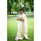 Seduva Women's Faux_Banarasi Lining Pattern Saree With Unstitched Blouse 5.5Mtr (Off_White)