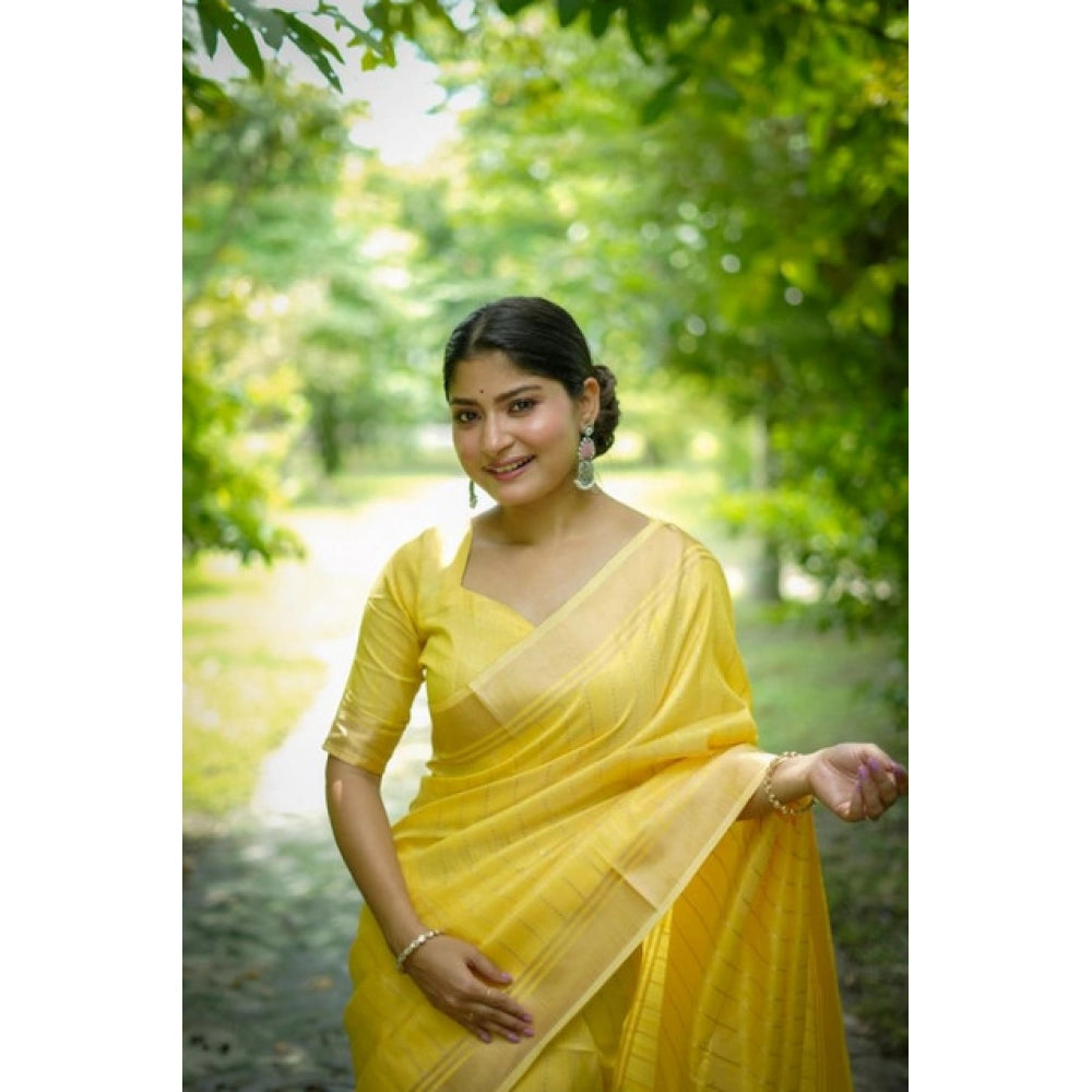 Seduva Women's Faux_Banarasi Lining Pattern Saree With Unstitched Blouse 5.5Mtr (Yellow)